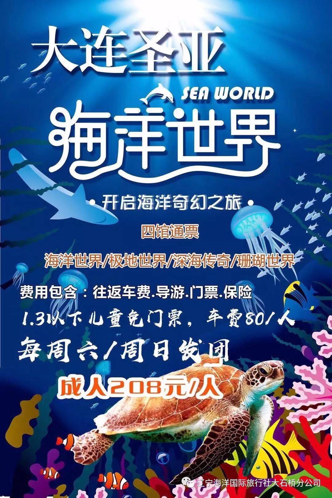 大連聖亞海洋世界一日遊大連老虎灘一日遊大連森林動物園一日遊大連