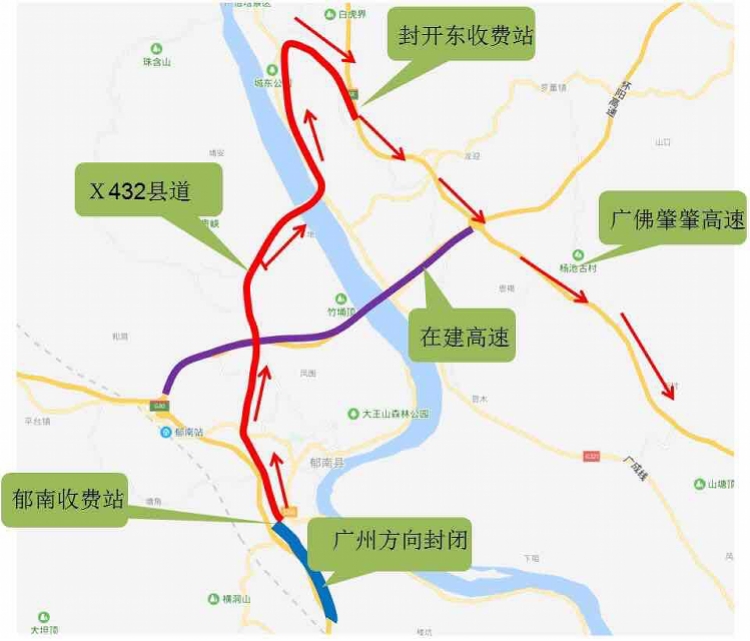 鬱南站出口x432縣道g321國道s266省道谷圩站入口s8廣佛肇高速