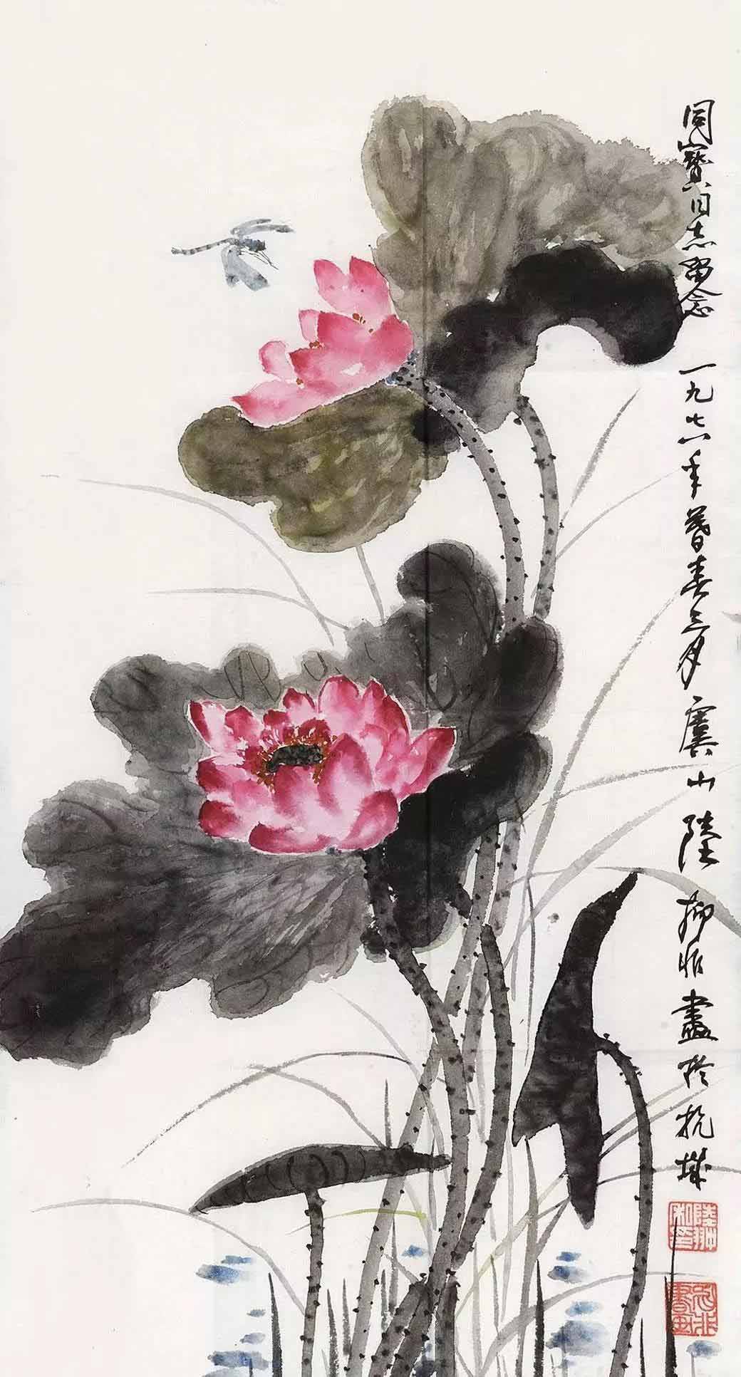 名家笔下的荷花,蜻蜓