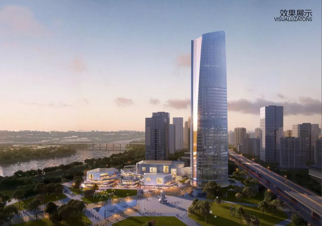 延续章江新区中央金脊城市景观中轴线,连接滨水景观资源,与嘉福中心遥