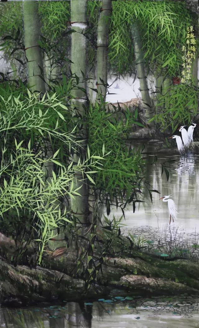 作品:翠林鹭戏图 100x180cm作品:翠林晓雾 73x73cm欣赏刘家生(1959—)