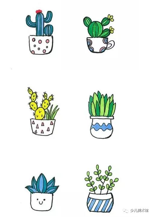 一组漂亮的盆栽手绘画内附图解教程