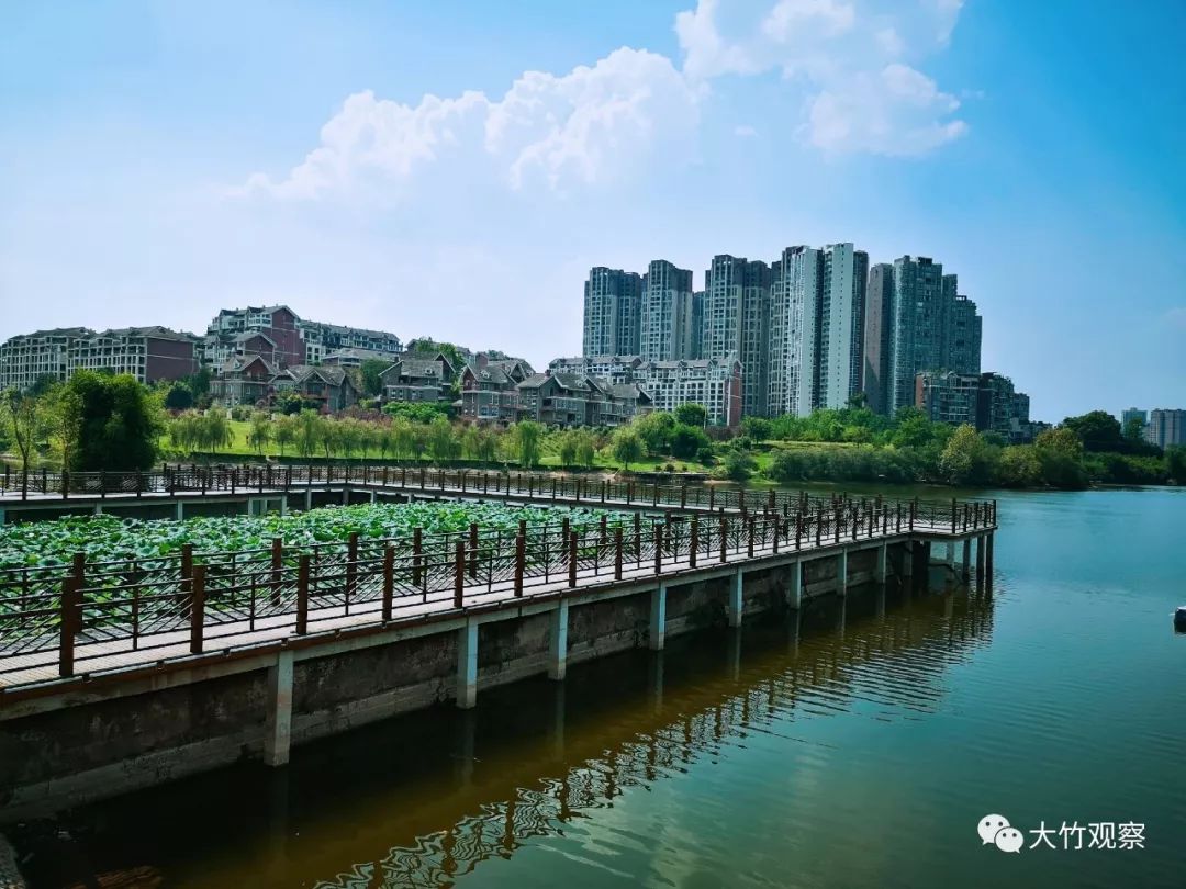 航拍大竹投资3000万湿地公园美爆了