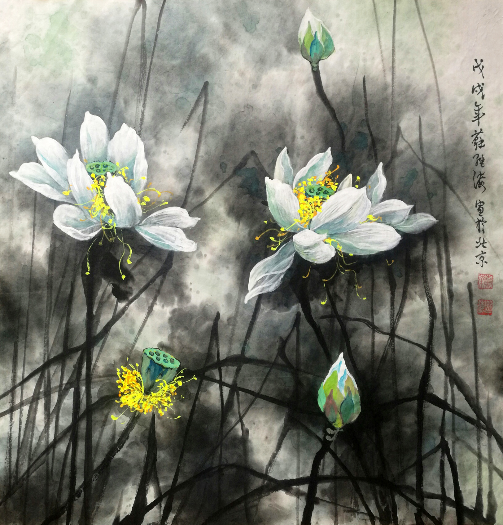 彩墨荷花作品欣赏图片