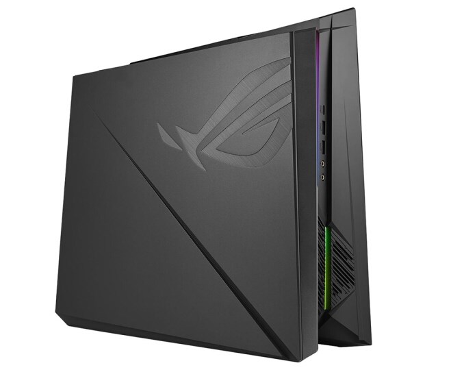 华硕rog g21cn电竞光刃主机整体为黑色外观,采用不规则设计,在机箱的