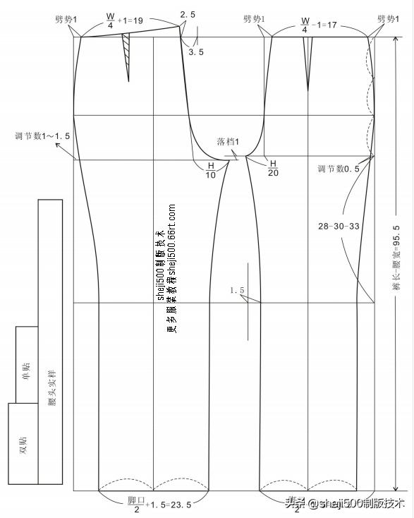 贴身型两侧缝装橡筋穿着大方能体现身材美西裤裁剪