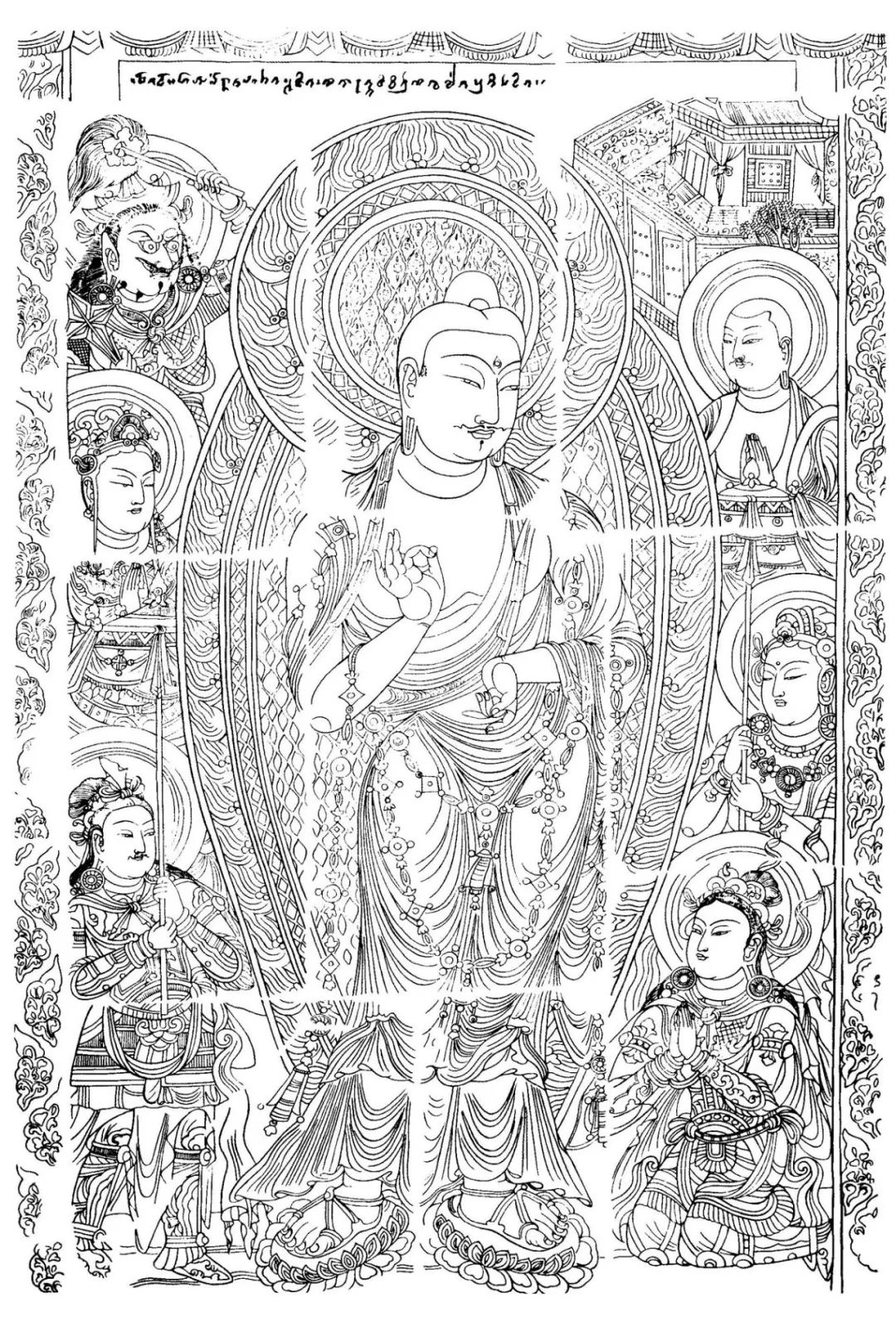 原创新疆佛教壁画线描艺术下