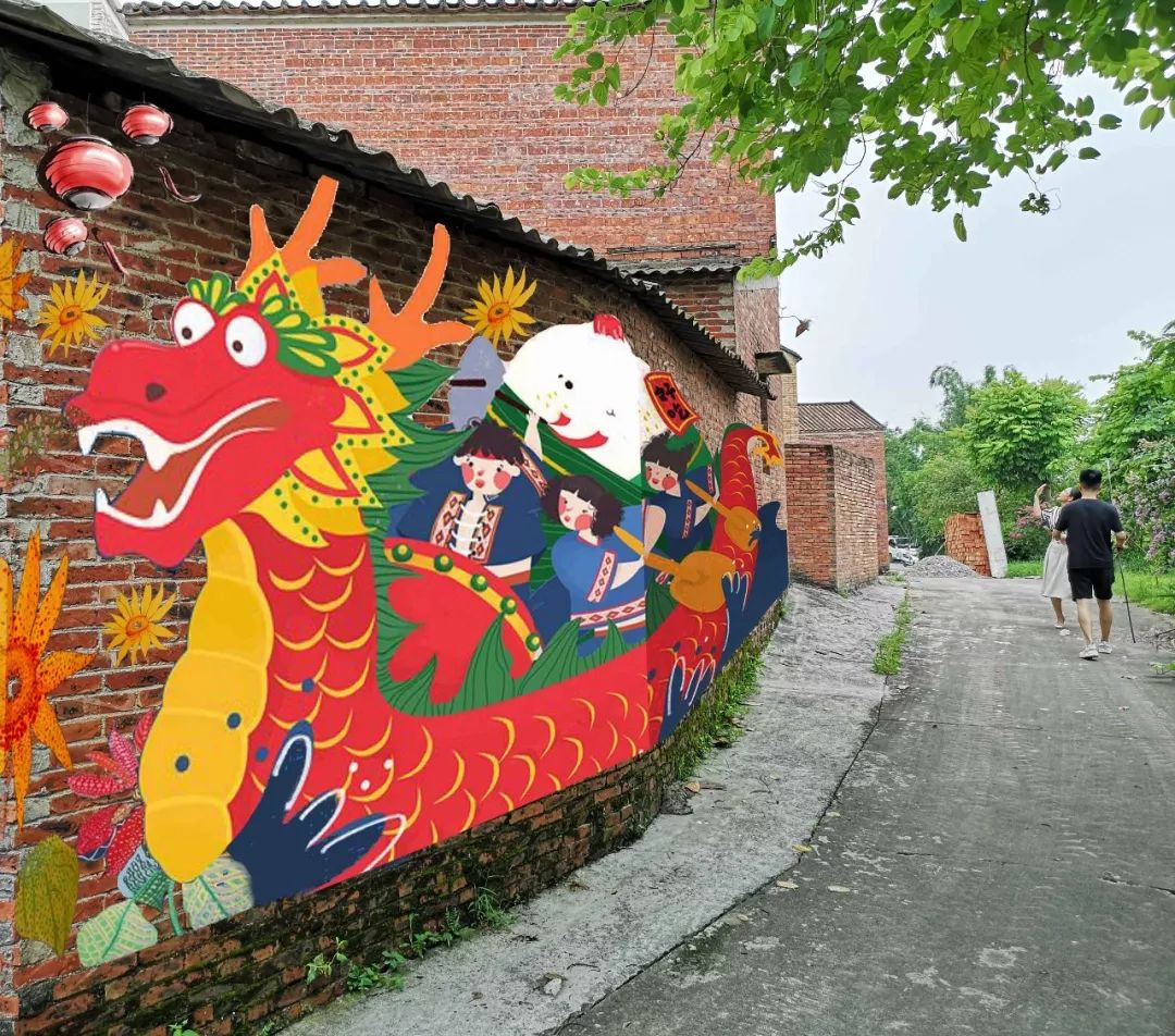 舞龙舞狮,赛龙舟竟出现在墙上!网红彩绘墙来袭~_文化