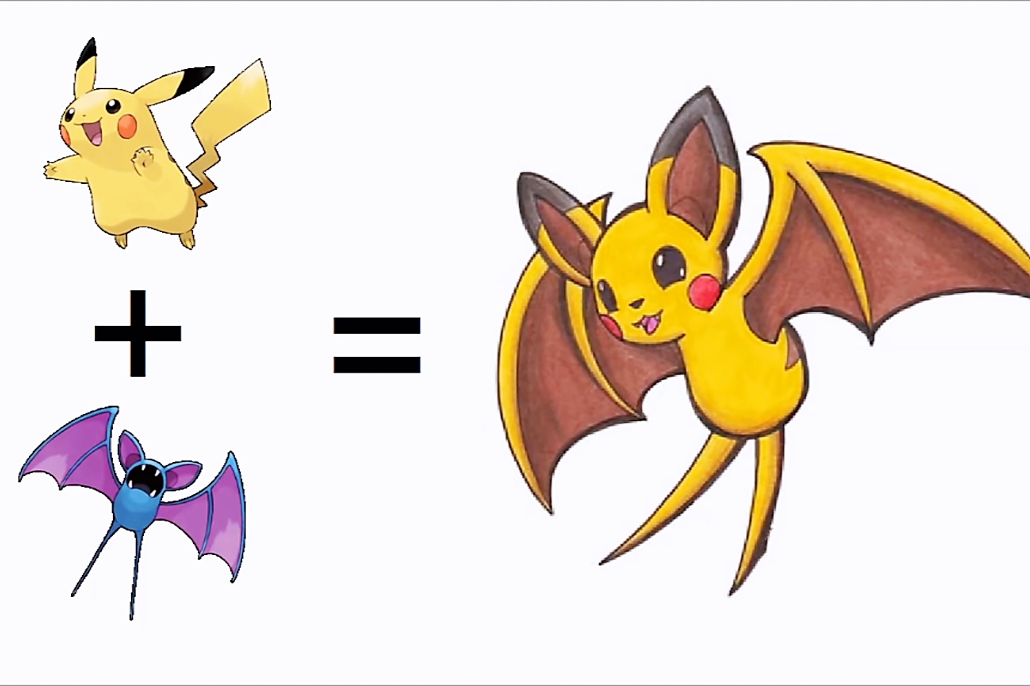 当皮卡丘遇上超音蝠,他们俩的合体形态也是非常可爱的,合体后的宝可梦