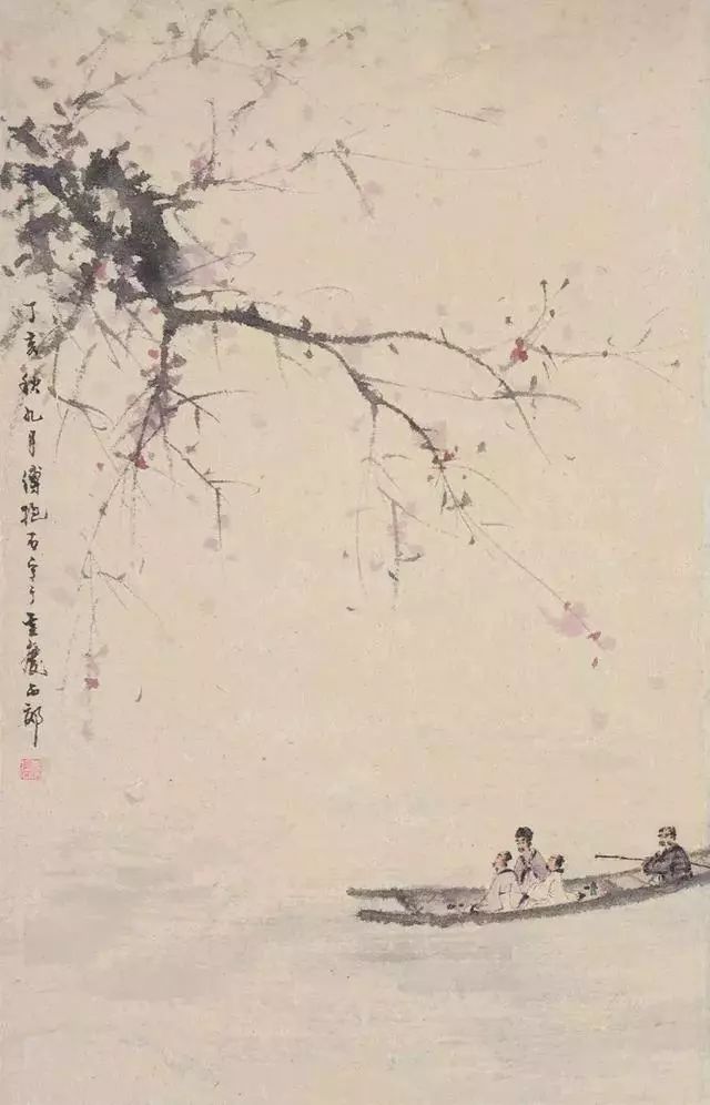 舟行碧波上人在画中游傅抱石泛舟图作品赏析