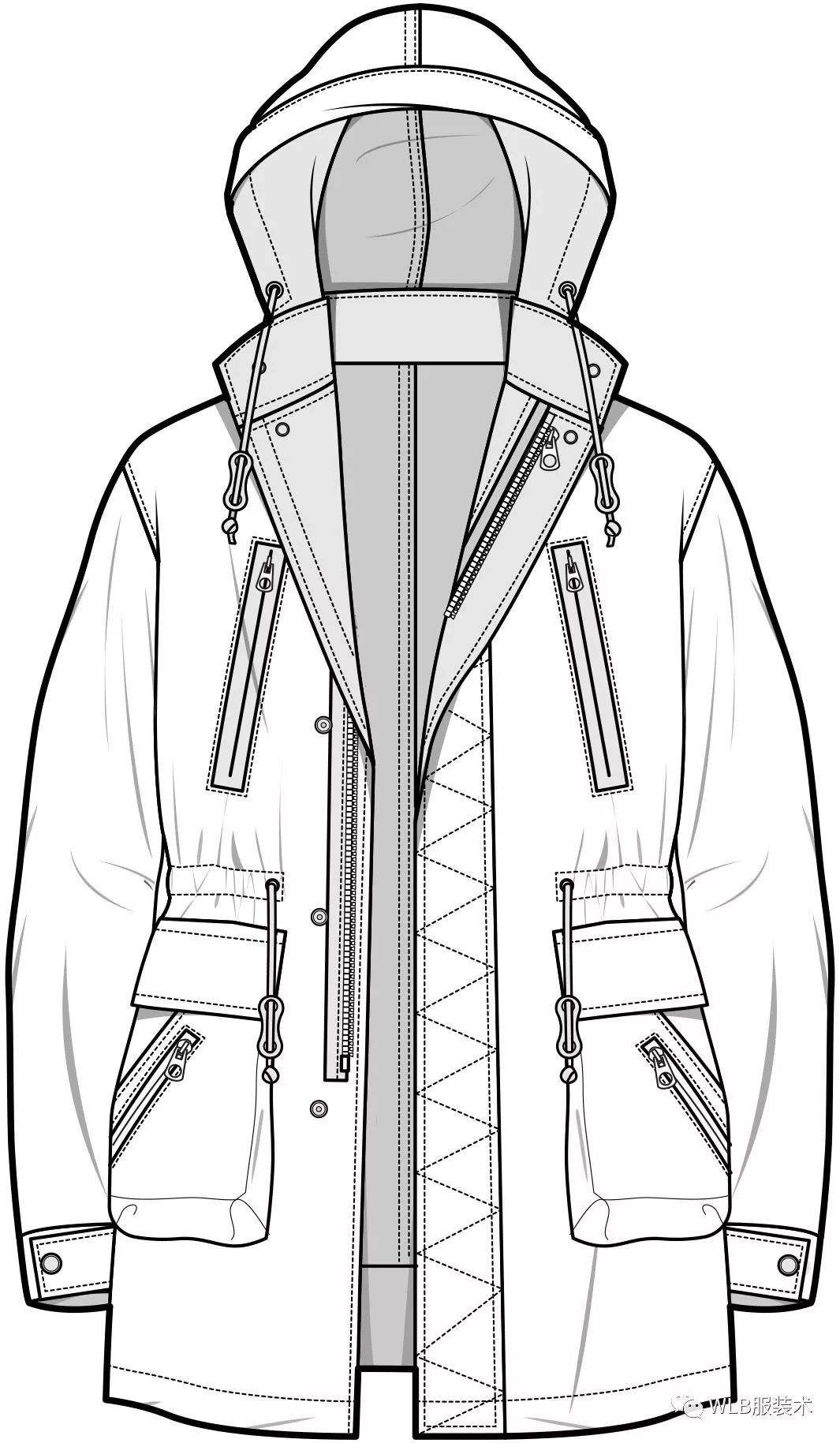 派克服款式图手绘图片