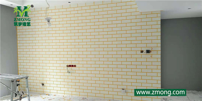 乳胶漆硅藻泥几何图形电视墙的施工方法