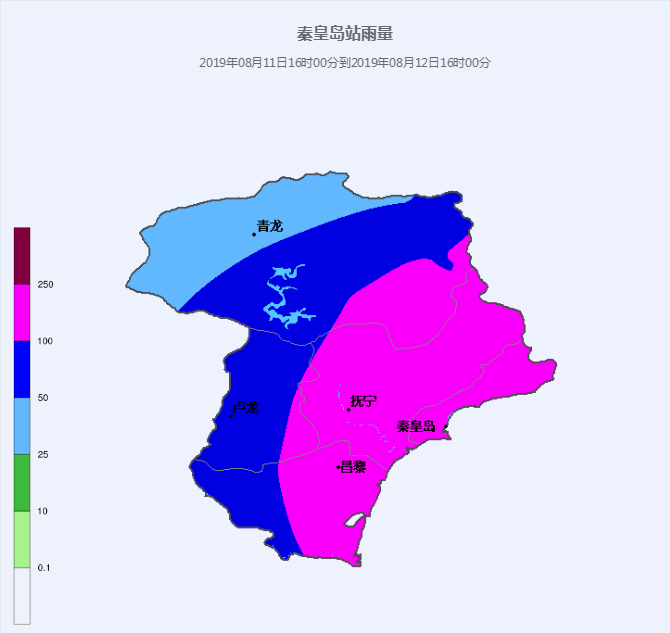 秦皇島大部分地區有中到大雨,海港區,山海關區,北戴河區,撫寧區有暴雨