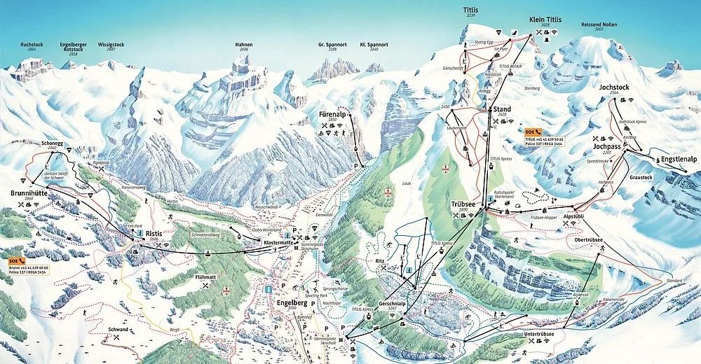 雪场周边:铁力士山海拔3020米,是瑞士中部最高峰,拥有中部唯一的冰川