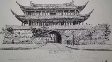 温州古迹手绘图片