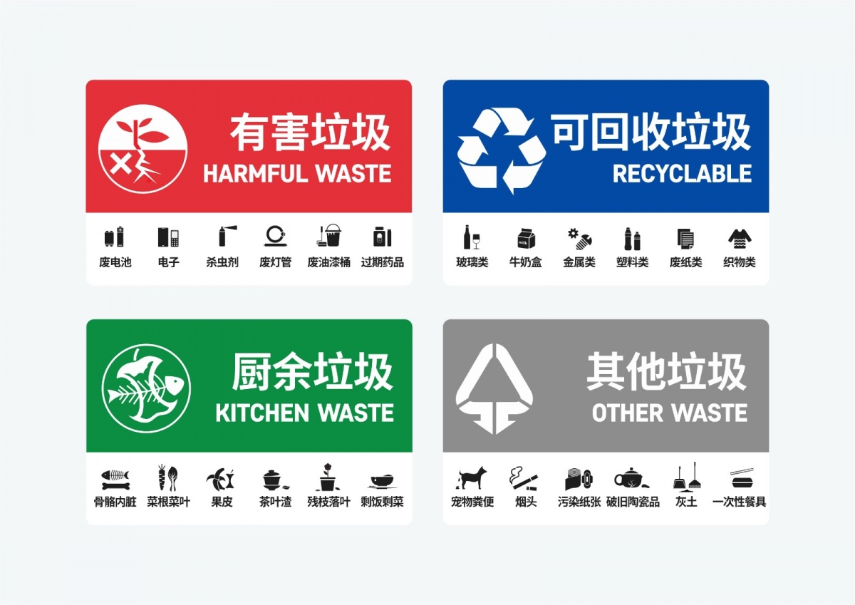 厚启助力西安史上最严垃圾分类公益免费送分类标签设计