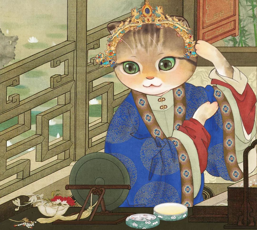 观复猫钻进古画说文化之乾隆帝写字像乾隆帝妃古装像