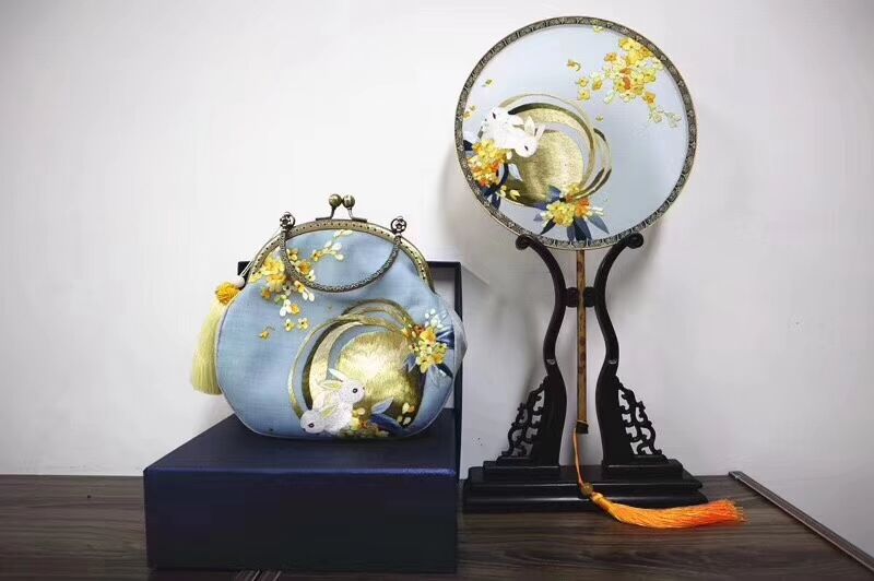 月兔套装 刺绣包包搭配双面绣美扇 m