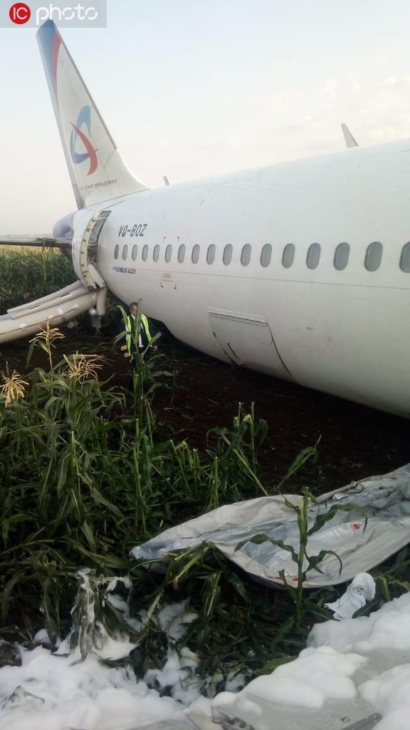 客机因与海鸥相撞导致引擎起火,在zhukovsy国际机场附近一片农田硬