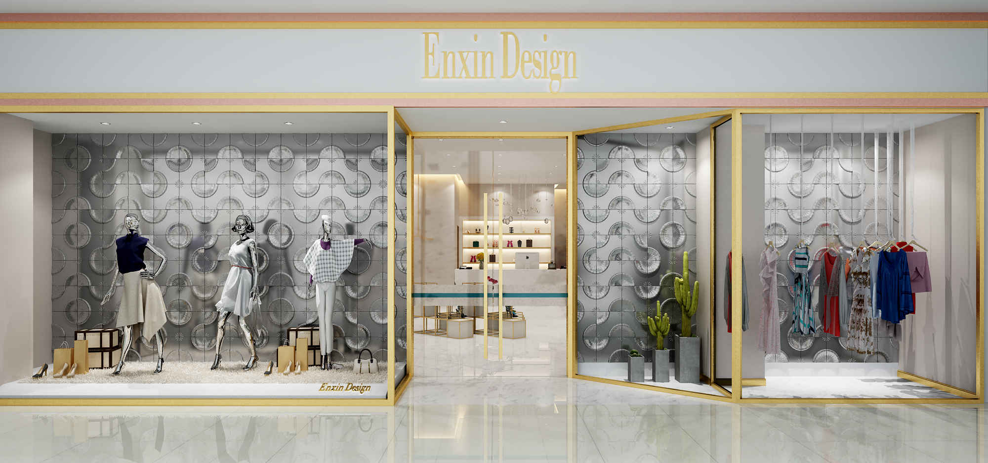 现代高级金属灰橱窗背景墙 竟然可以这么美!