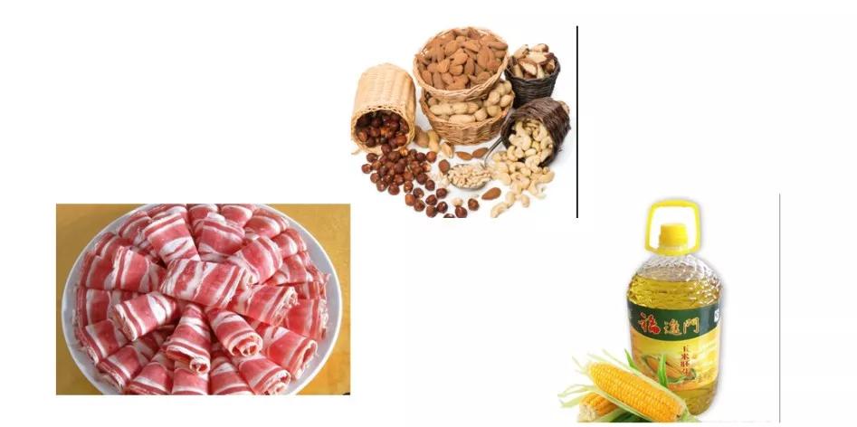 含脂肪丰富的食品为动物性食物和坚果类.