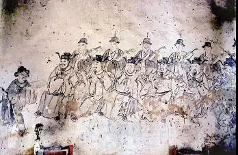 福州龙峰泰山庙内的"十府两州都城隍"壁画在我国,许多宗教活动场所都