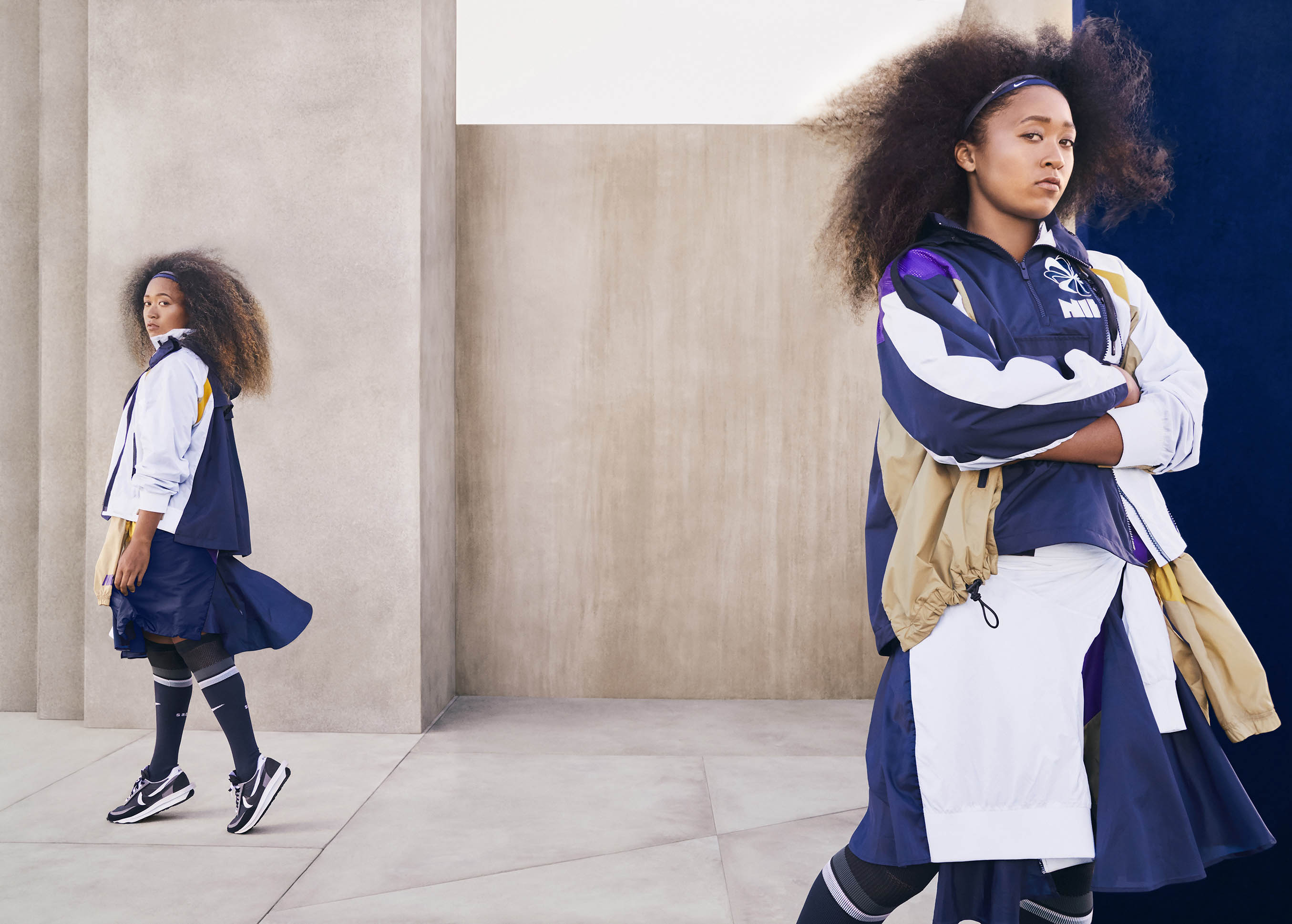 网球运动员大阪直美 (naomi osaka)身穿nike x sacai 2019秋季服饰