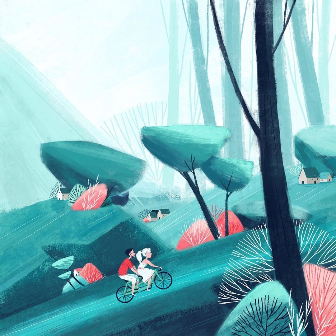 她的插画有独特的肌理与质感冷色调也可以很温暖