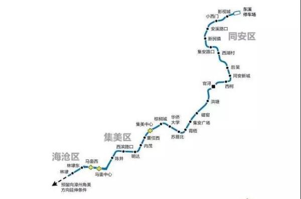 据悉,厦门地铁6号线一期工程为普线网中环湾骨架线,线路西起于海沧区
