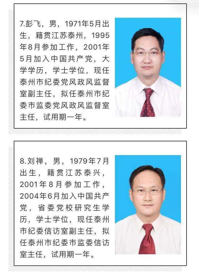 泰州市市管领导干部任职前公示,现职泰兴一人