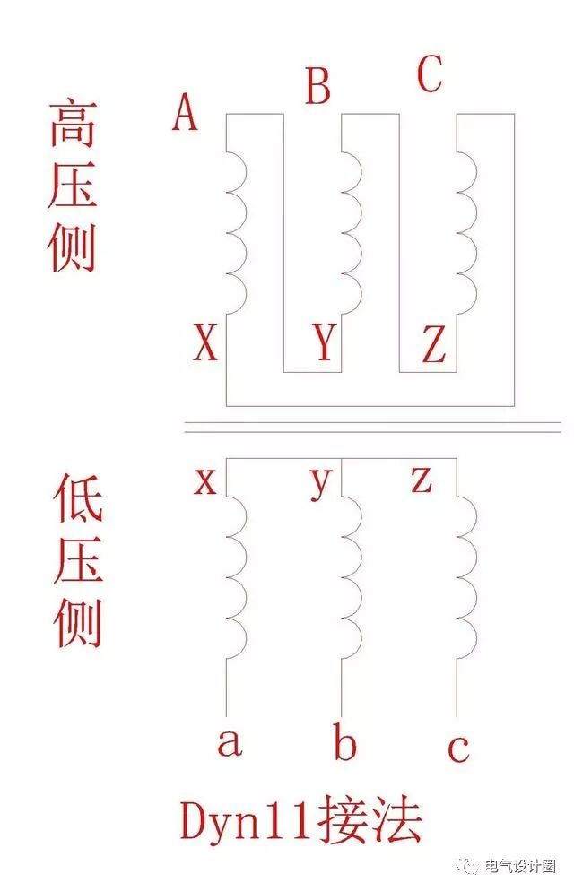 变压器铭牌上标的连接组别dyn11是什么意思高低压侧如何接线