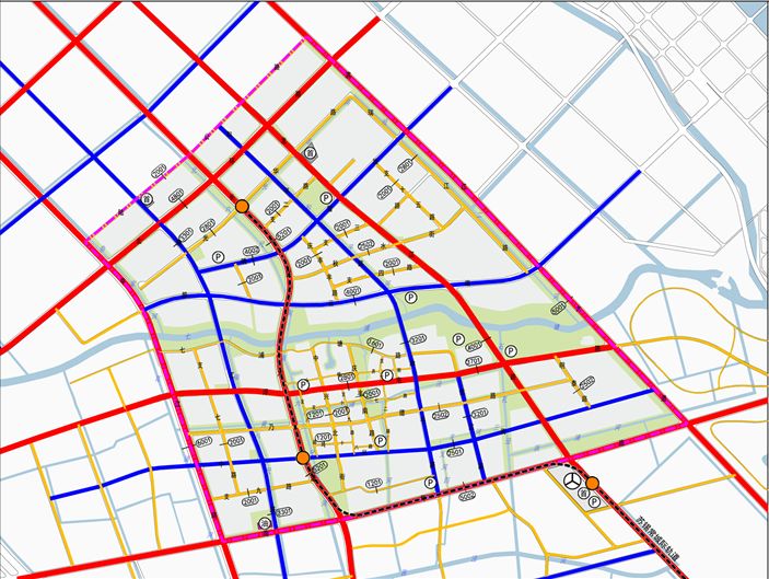 综合交通规划图根据规划,太仓港城中心区内规划了两横两纵4条主干道