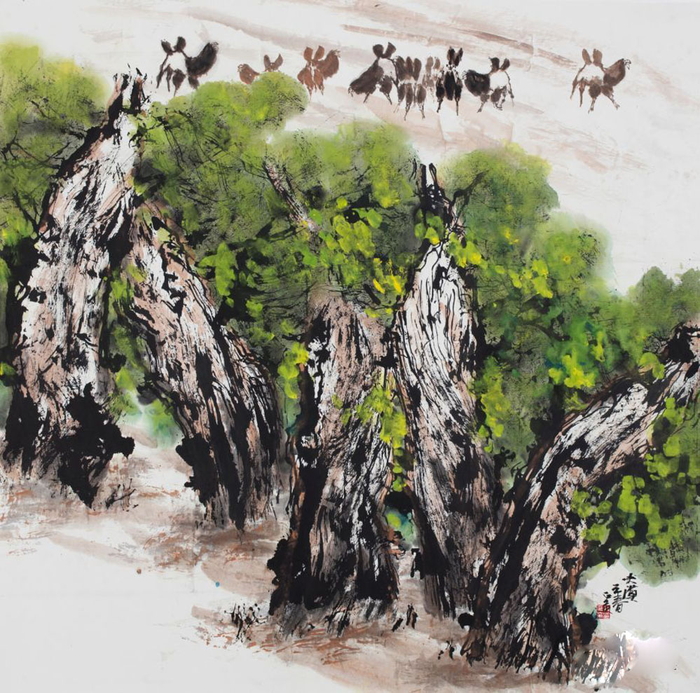 郭正英画家《林深月明 大漠之春》