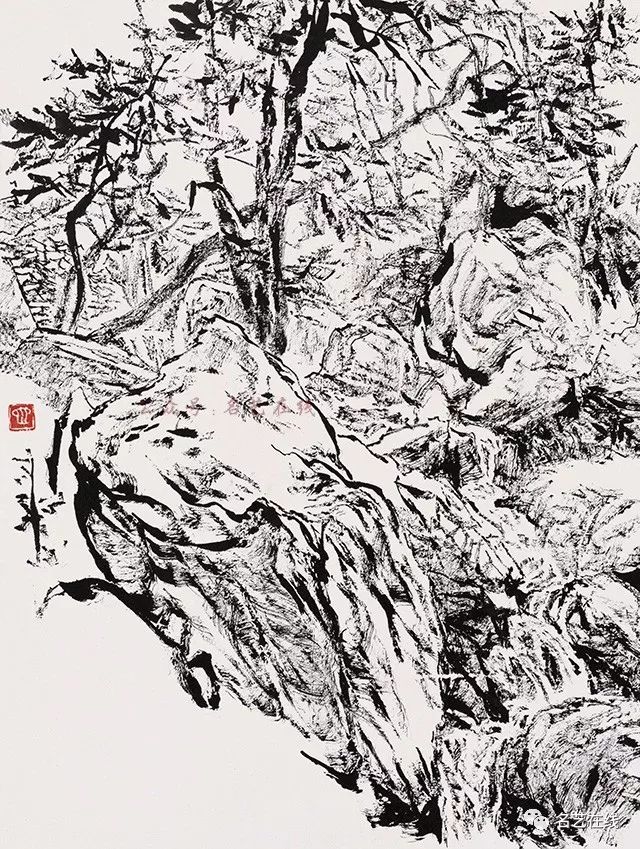 高清中国美术馆藏张仃焦墨山水画笔力遒强空灵苍健独树一帜