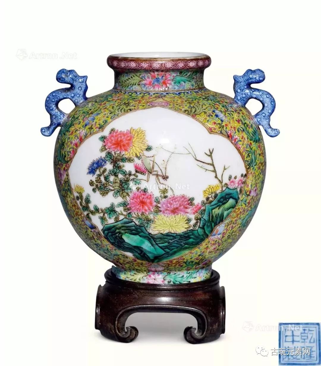 9cmlot号:1023清光绪 喻春浅绛彩花鸟尊瓶落槌价:rmb 38,000尺寸:高