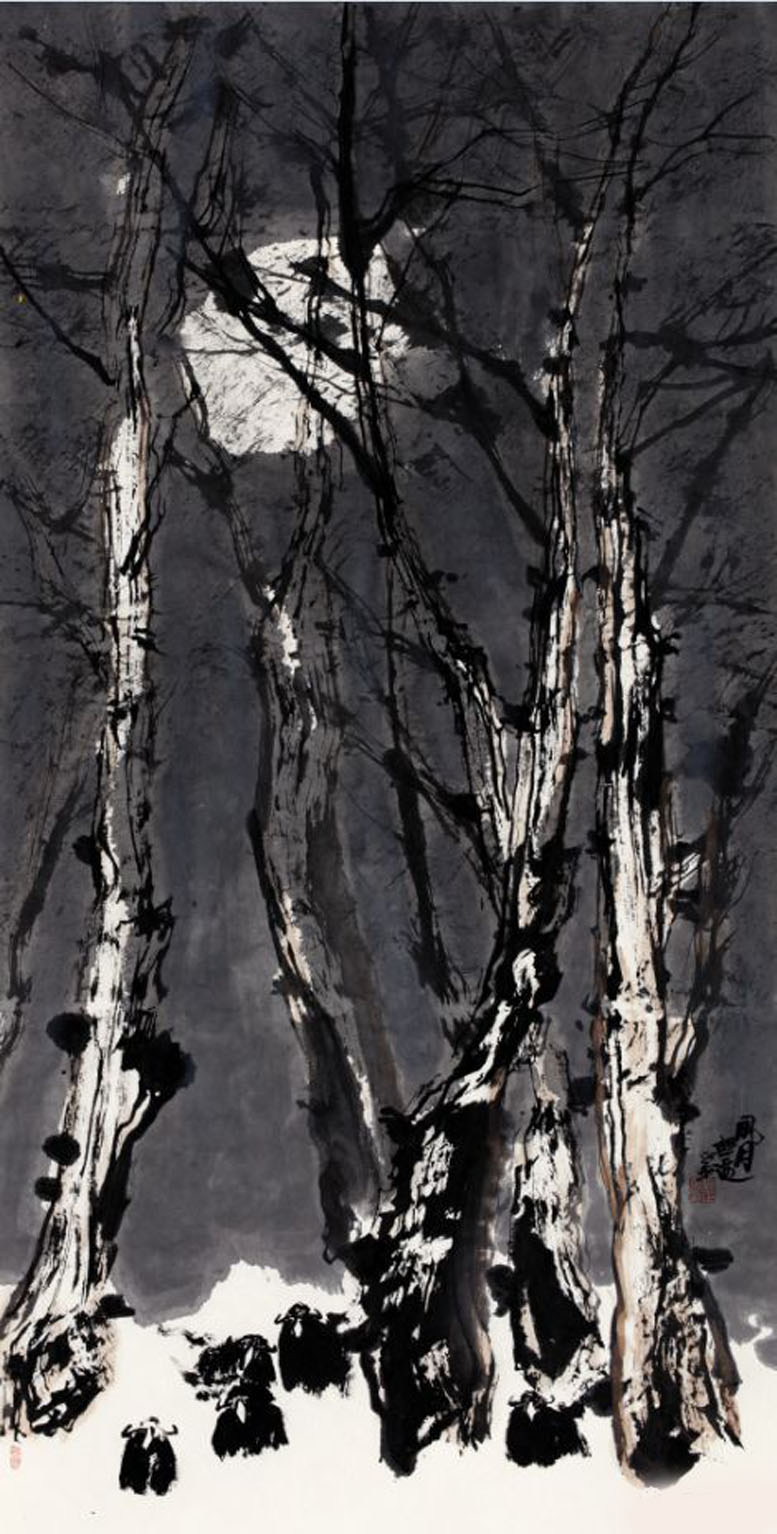 郭正英画家《林深月明 大漠之春》