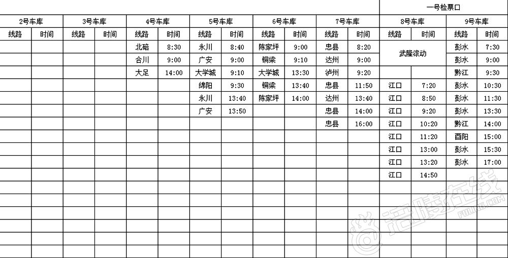 涪陵高山湾汽车站所有客车发车线路班次时刻一览表不得不收藏