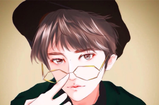 蔡徐坤是现在最火的明星,他的漫画版非常阳光,背景是一片黄色的向日葵