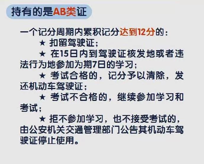 驾驶证降级前后对比★除ab证以外的驾驶证一个记分周期达12分