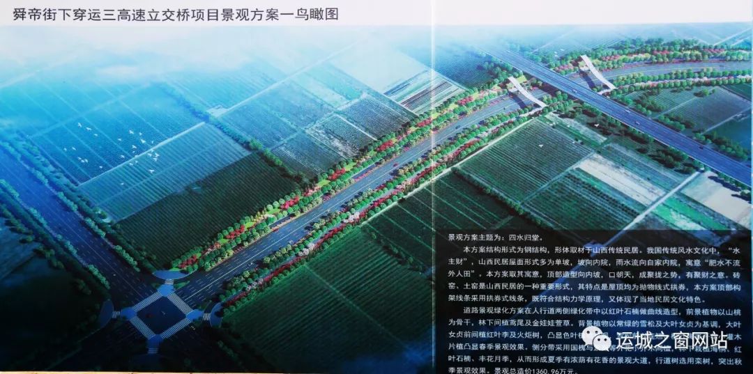 东至运三高速东侧220米,全长770米,道路红线宽50米,绿线宽80米,下穿