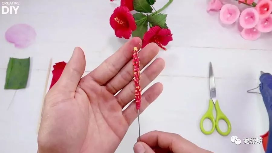 皱纹纸木槿花制作方法图片