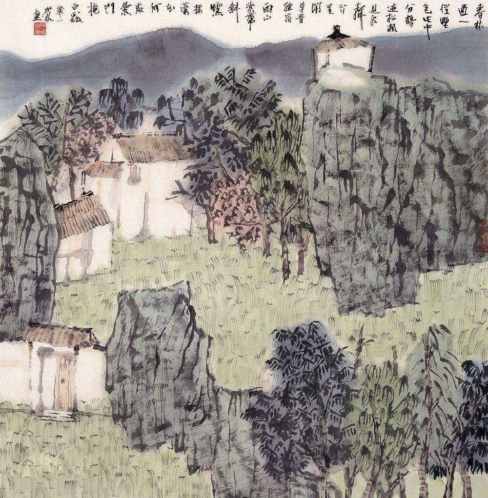 何加林画家《秋气山色 南山宿雨》