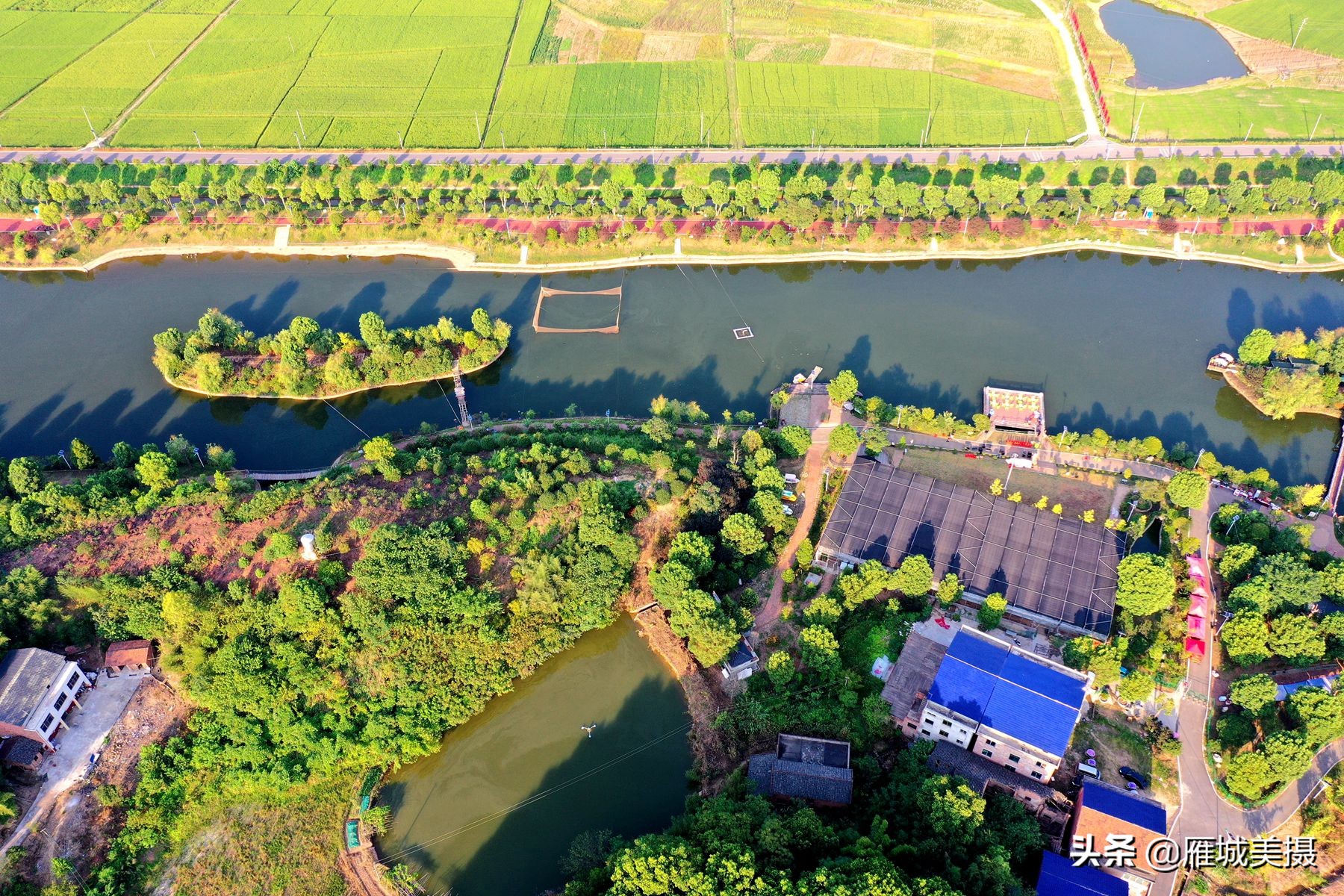 航拍衡阳近郊醉美生态农业示范园——香樟苑,秋日田园风光如画