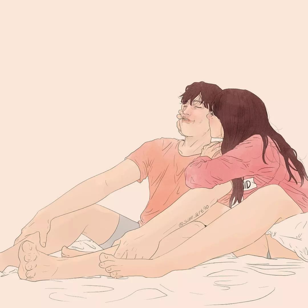 ins上撩拨7w粉丝的秀恩爱插画甜羞甜羞的