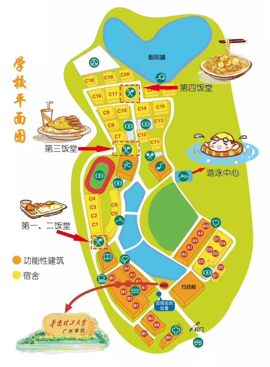 首先每人下发一份大地图,30号和父母一起来学校,偌大的华广校园也不用