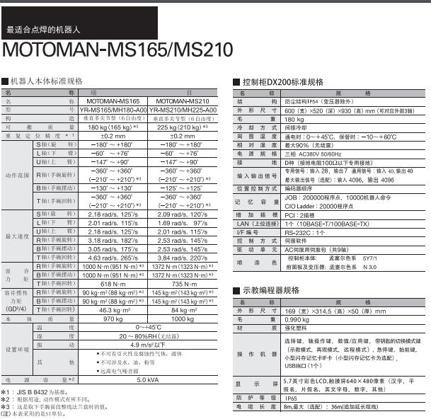 安川机器人ms165产品型号说明及功能介绍