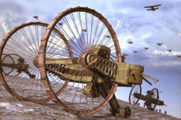 沙皇战车:这个发现最大特点就是两边有两个特大的轮子,其余的什么都没