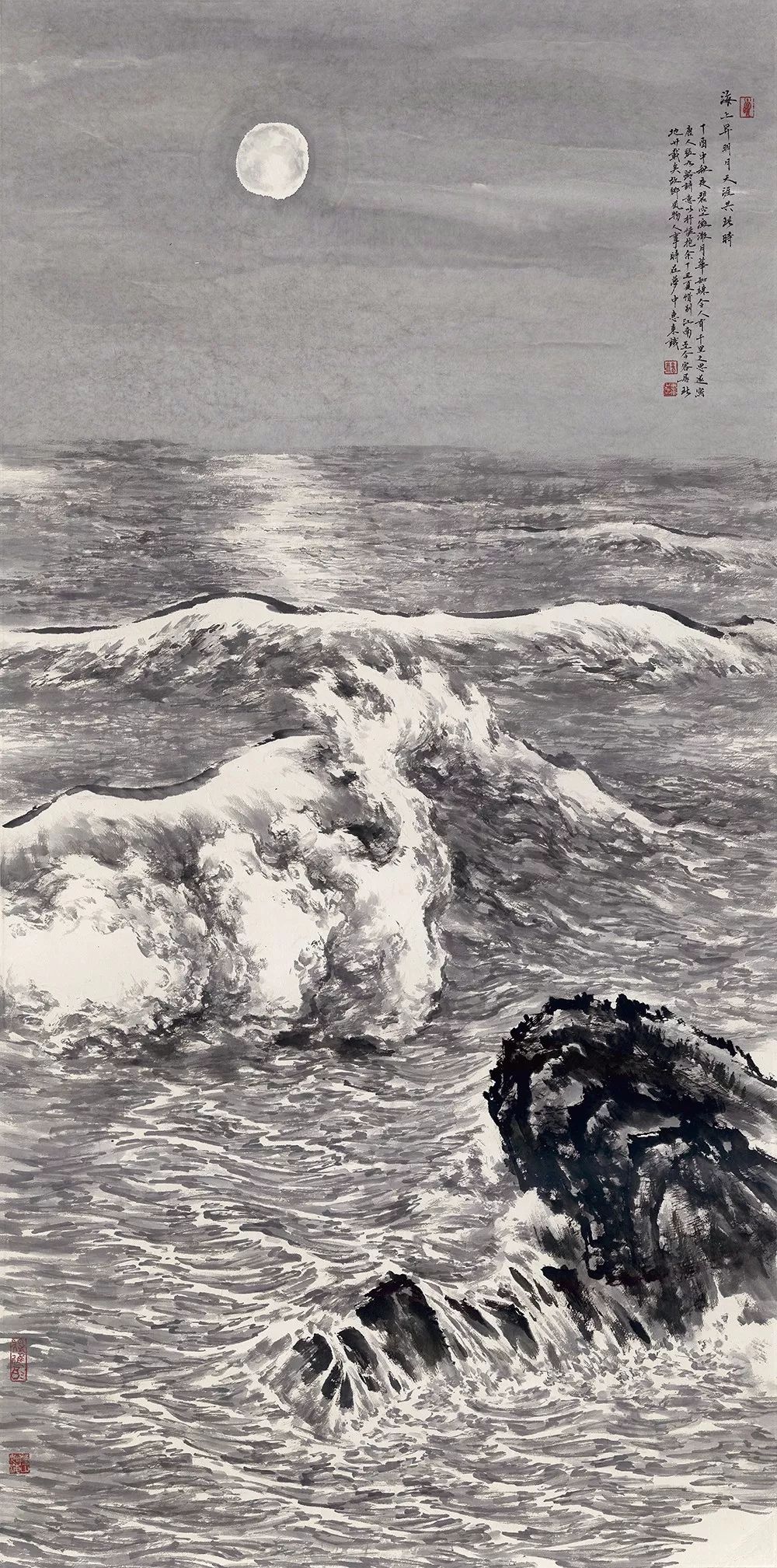 杨惠东 海上生明月244cm×121cm 纸本水墨 2017年蔡拥华cai yonghua