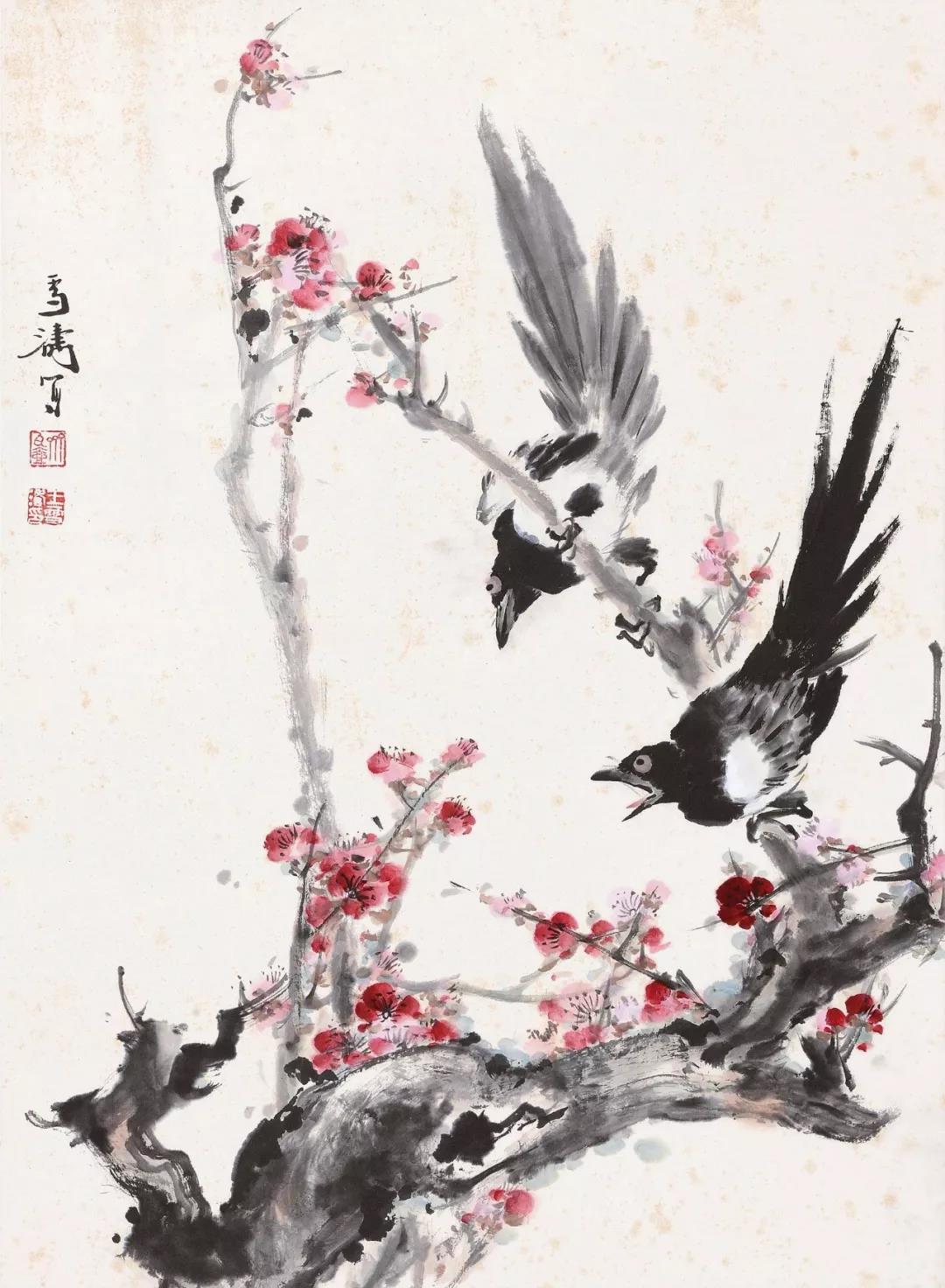 大师画喜鹊抬头见喜