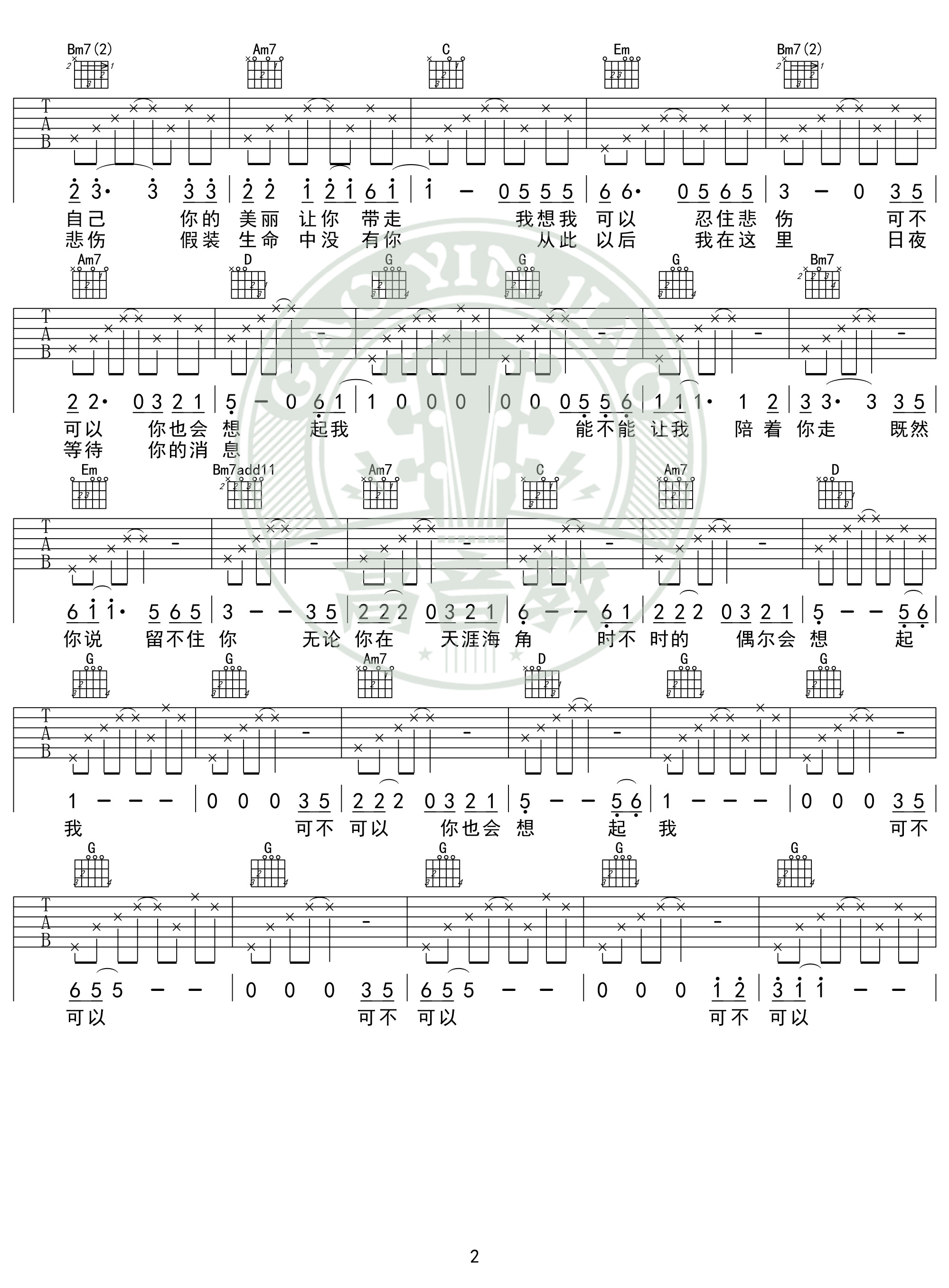 陈升《把悲伤留给自己》吉他谱g调入门版 高音教编配 猴哥吉他教学